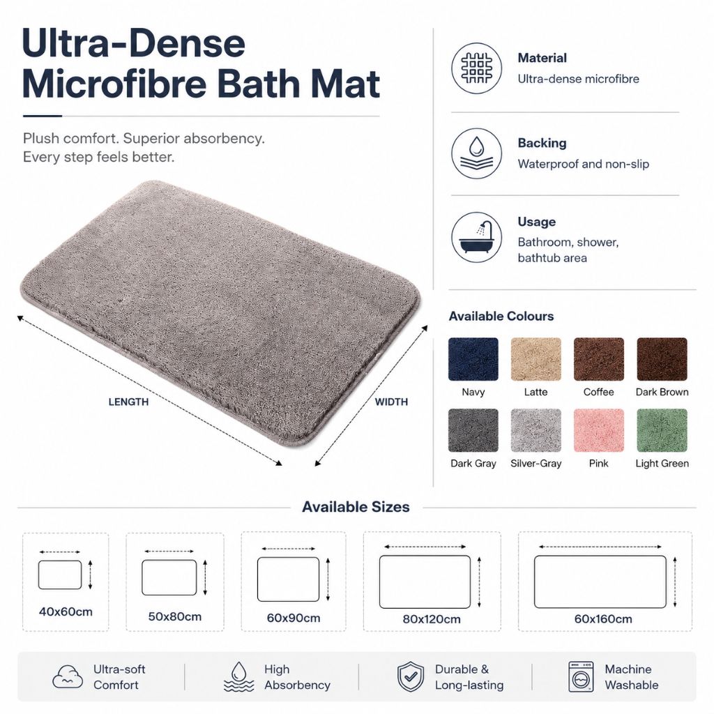 Badmat Microvezel Extra Zacht Antislip 40x60-60x160cm Badkamermat Douchemat Sneldrogend Vochtregulerend