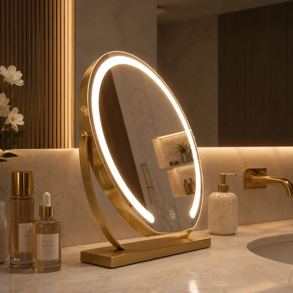 Make-up Spiegel met 15x Vergroting LED Verlichting 360° Draaibaar Touchbediening Dimbaar Bureau Kaptafel