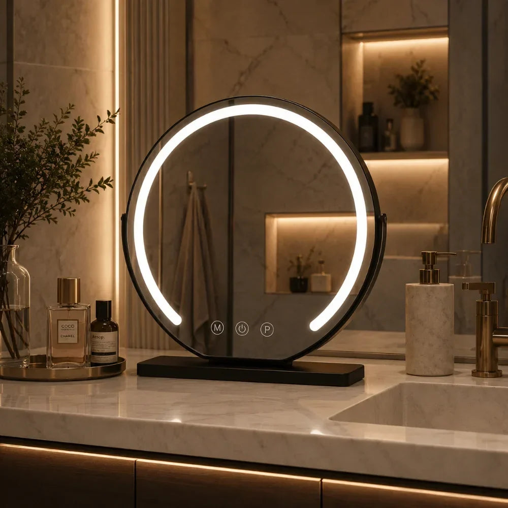 Make-up Spiegel met 15x Vergroting LED Verlichting 360° Draaibaar Touchbediening Dimbaar Bureau Kaptafel