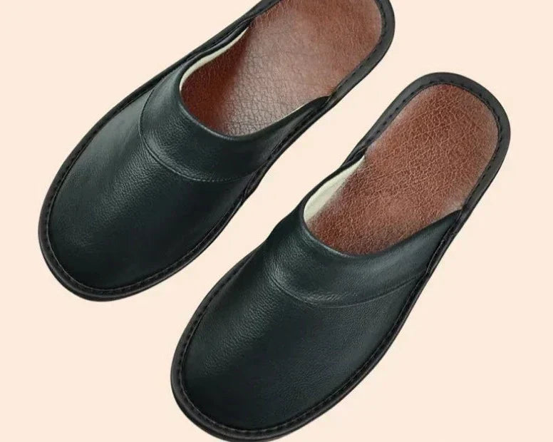 Leren Herenpantoffels Indoor Warmte Comfort Zachte Zool Herfst Winter Huisschoenen Antislip Ademend Slippers