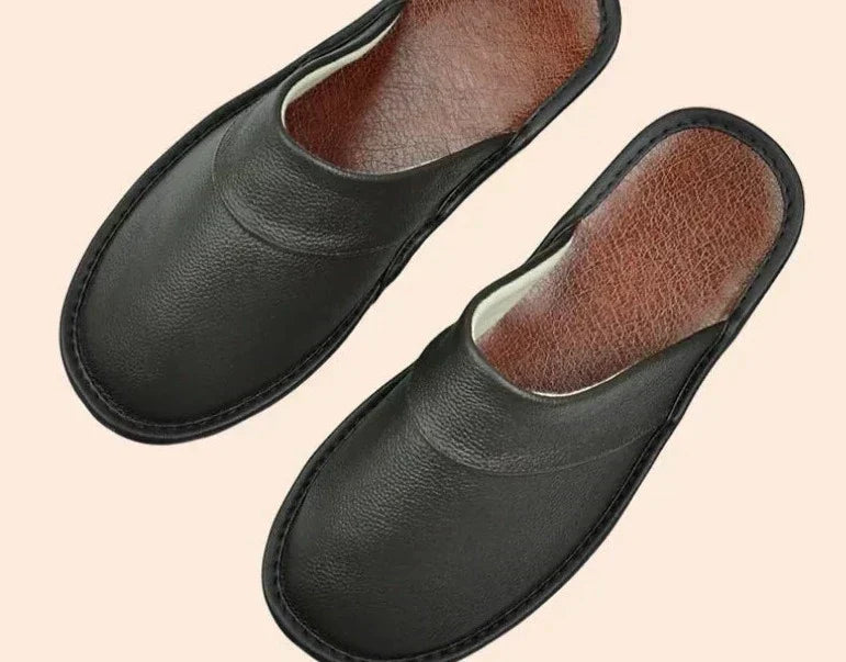 Leren Herenpantoffels Indoor Warmte Comfort Zachte Zool Herfst Winter Huisschoenen Antislip Ademend Slippers