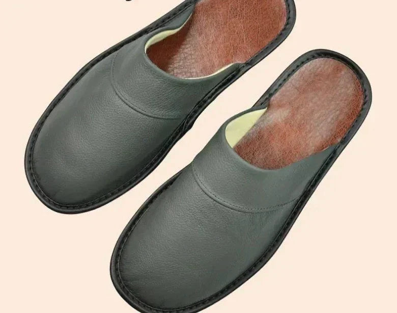 Leren Herenpantoffels Indoor Warmte Comfort Zachte Zool Herfst Winter Huisschoenen Antislip Ademend Slippers