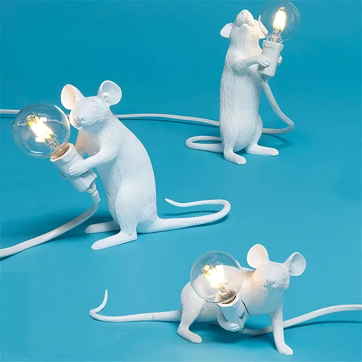 Decoratieve Tafellamp met Dierenfiguur - Hars - Gouden en Witte Muis - E12 - Warme Sfeerverlichting voor Woonkamer Slaapkamer Kantoor