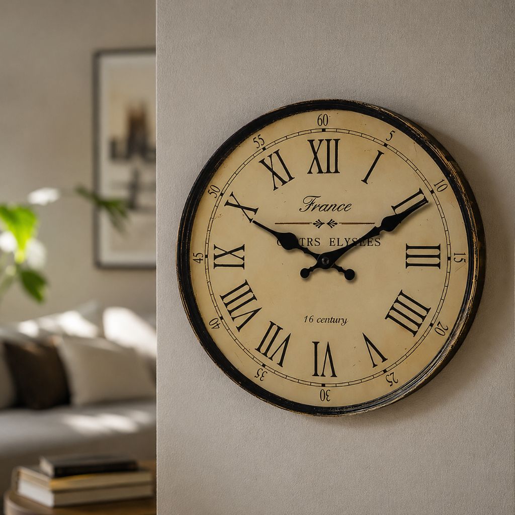 Wandklok Rond MDF Stille Naaldmechanisme Klassiek Frans Patroon Woonkamer Slaapkamer Keuken Decoratief