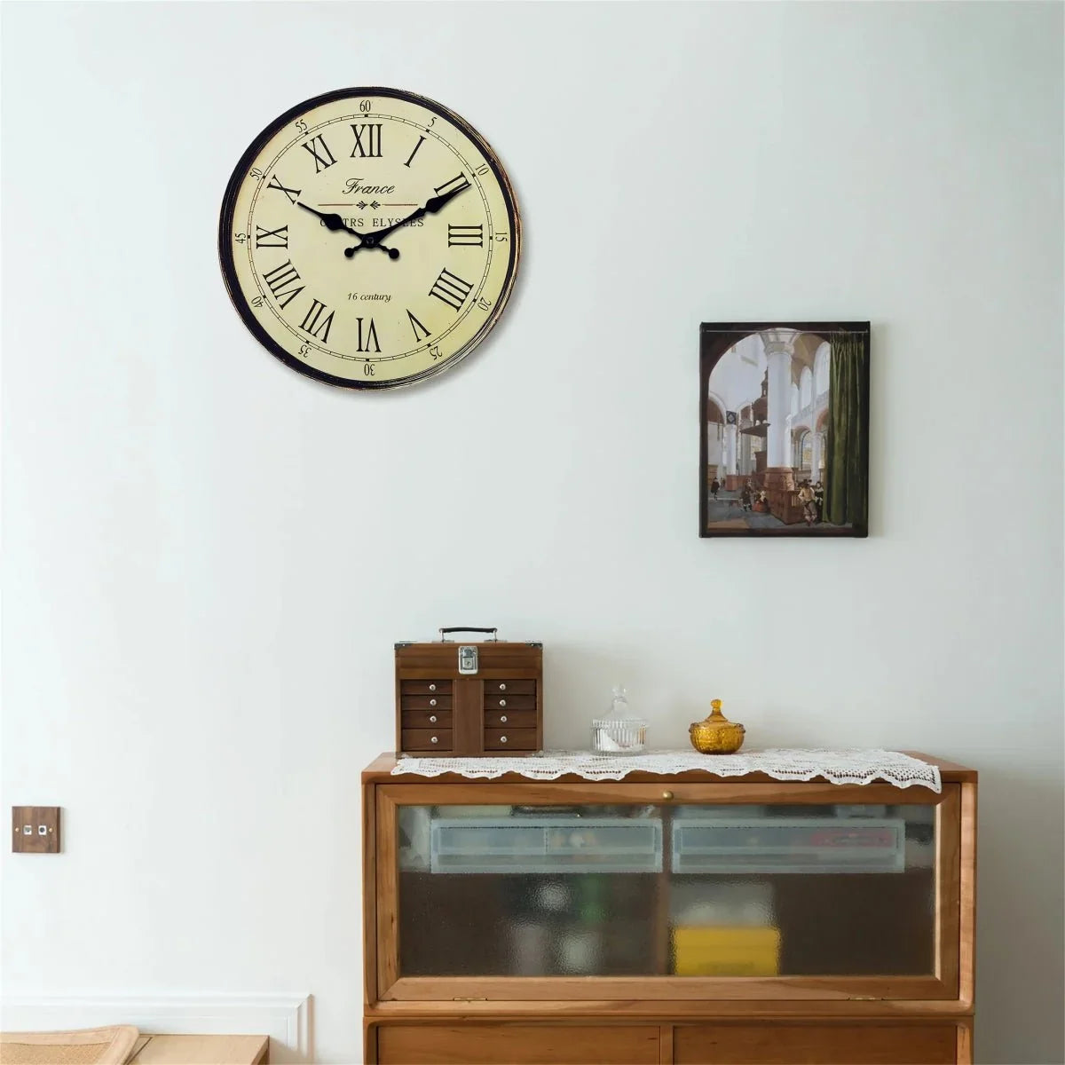 Wandklok Rond MDF Stille Naaldmechanisme Klassiek Frans Patroon Woonkamer Slaapkamer Keuken Decoratief