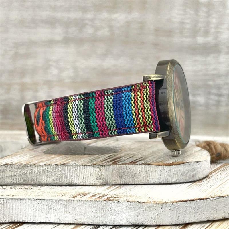 Polshorloge met Gevlochten Band Regenboogpatroon Vintage Brons Verstelbaar Dameshorloge 3.5cm Kwarts
