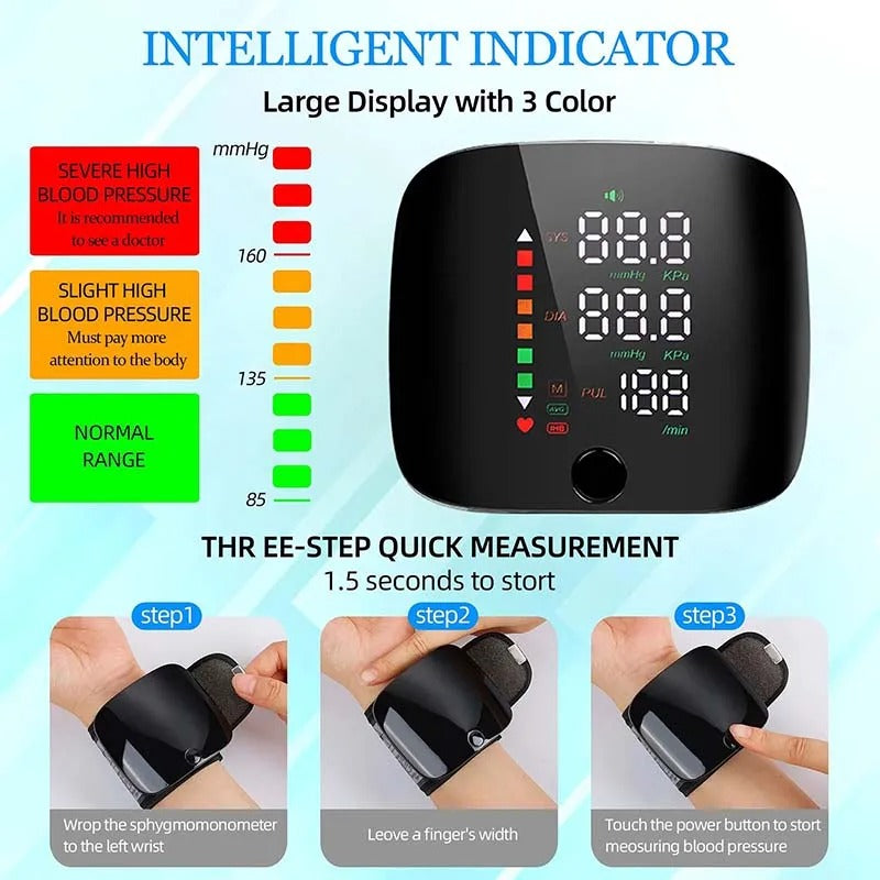 Digitale Polsbloeddrukmeter met Spraakfunctie USB Oplaadbaar Geheugenfunctie Automatisch Thuisgebruik Monitor