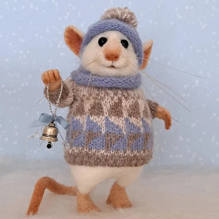 Handgemaakte Viltmuis Decoratiefiguur - Wol & Leer - 7,6 cm - Schattig Ornament voor Seizoensdecoratie