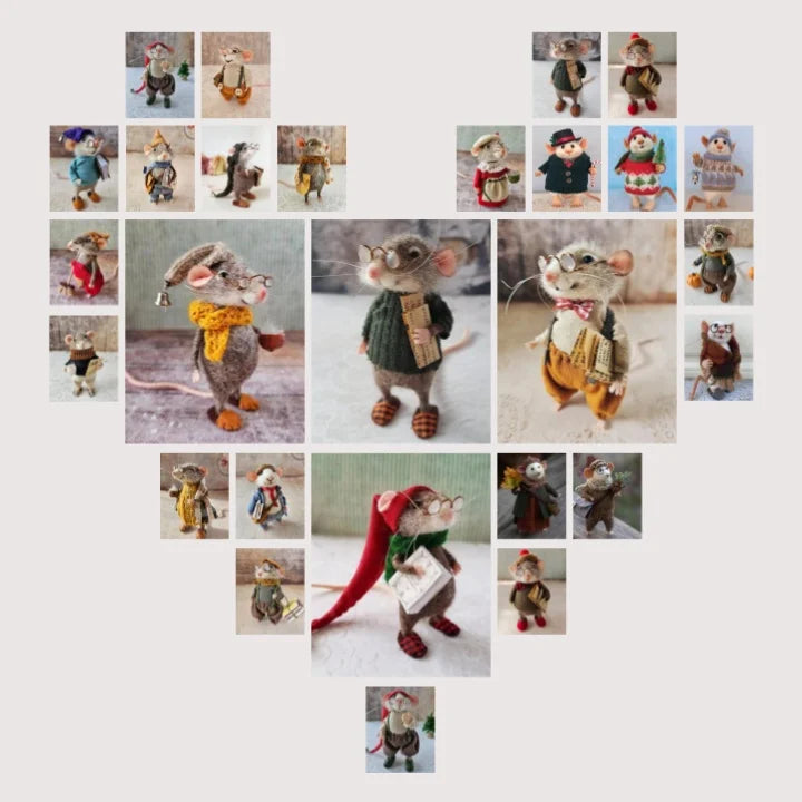 Handgemaakte Viltmuis Decoratiefiguur - Wol & Leer - 7,6 cm - Schattig Ornament voor Seizoensdecoratie