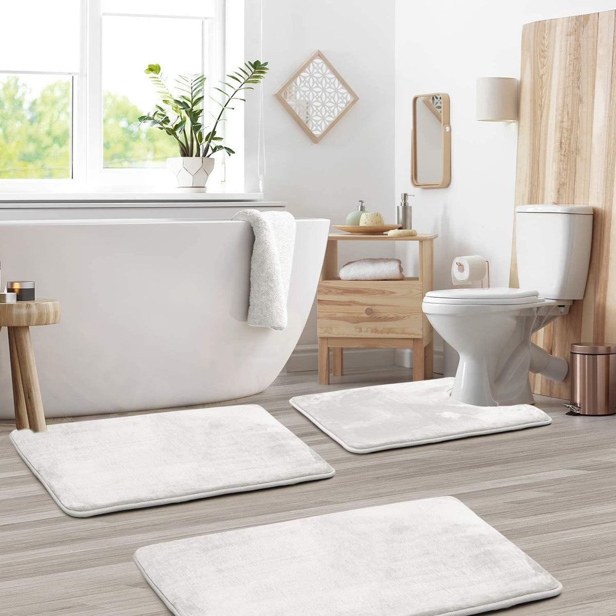 Badmat Set 3 Stuks Memory Foam Fluweel Grijs Antislip Badkamer Douche Toilet Matten Absorberend Zacht Wasbaar