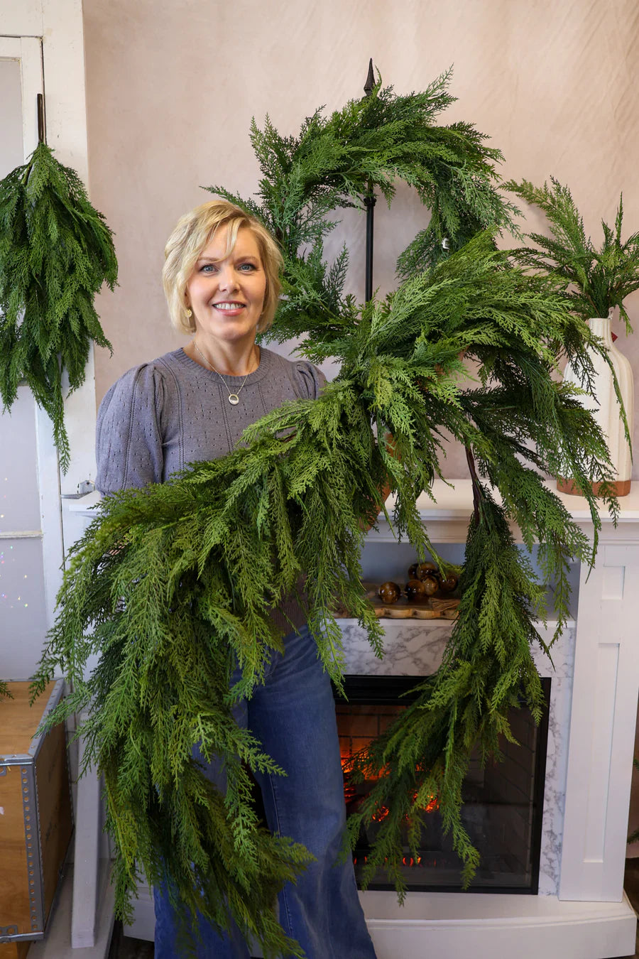 Kunstkerstslinger Dennentakken 120-270cm Dicht Groen Buigbaar Decoratief Binnen Buiten Deur Trap Haard Decoratie